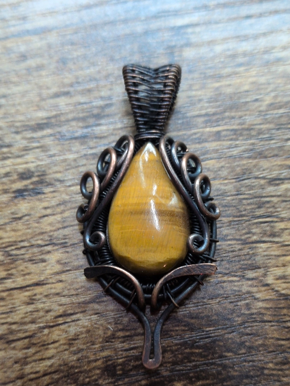 Handcrafted Tiger's Eye Wire-Wrapped Pendant in Brown